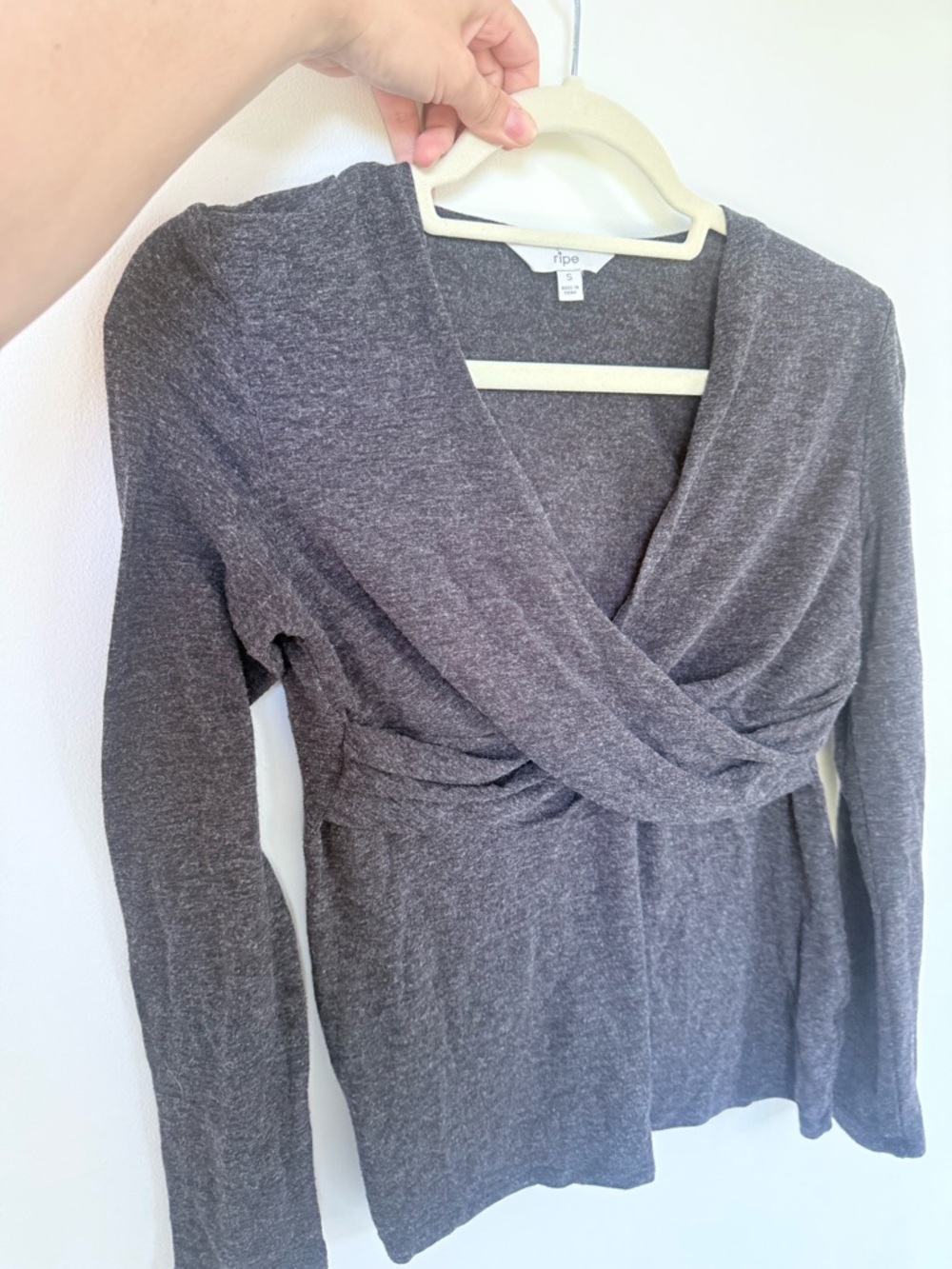 Ripe Maternity / Nursing Long Sleeve Wrap Top in Heather Gray